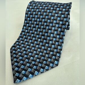 Ermenegildo Zegna Blue and Black Silk Tie Geometric Design